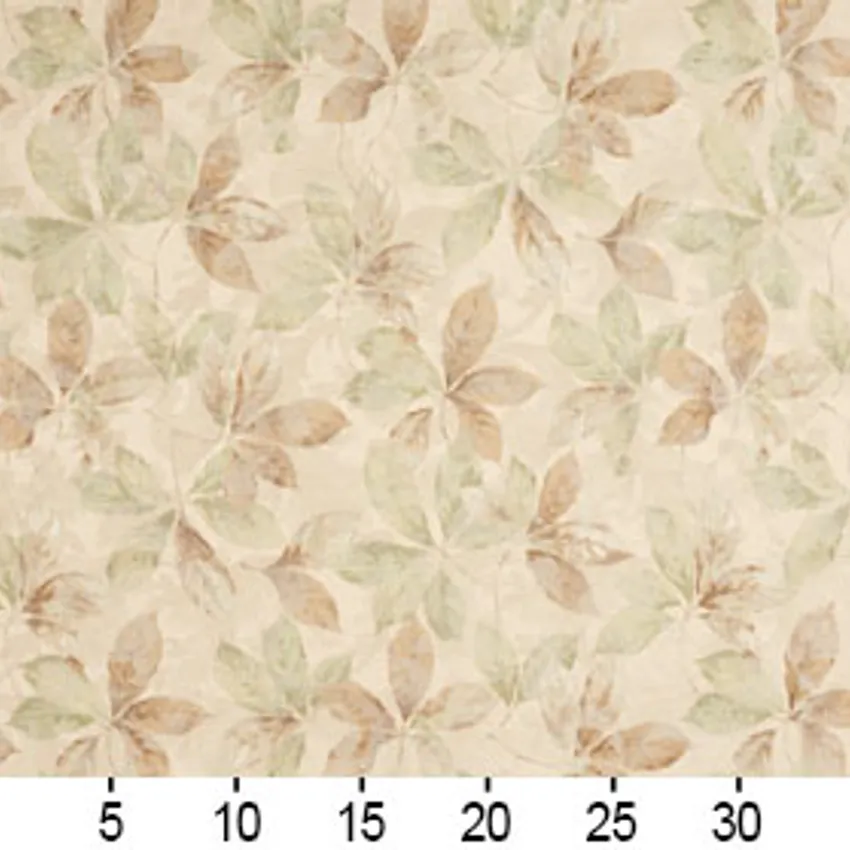 Cream Beige and Light Green Large Woven Accent Foliage Damask Upholstery Fabric — Scale in inches