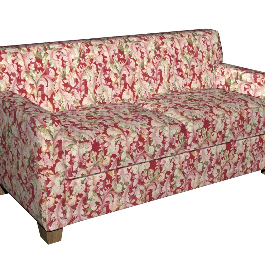 Red Burgundy and Dark Green Large Woven Accent Foliage Damask Upholstery Fabric — Fabric on furniture