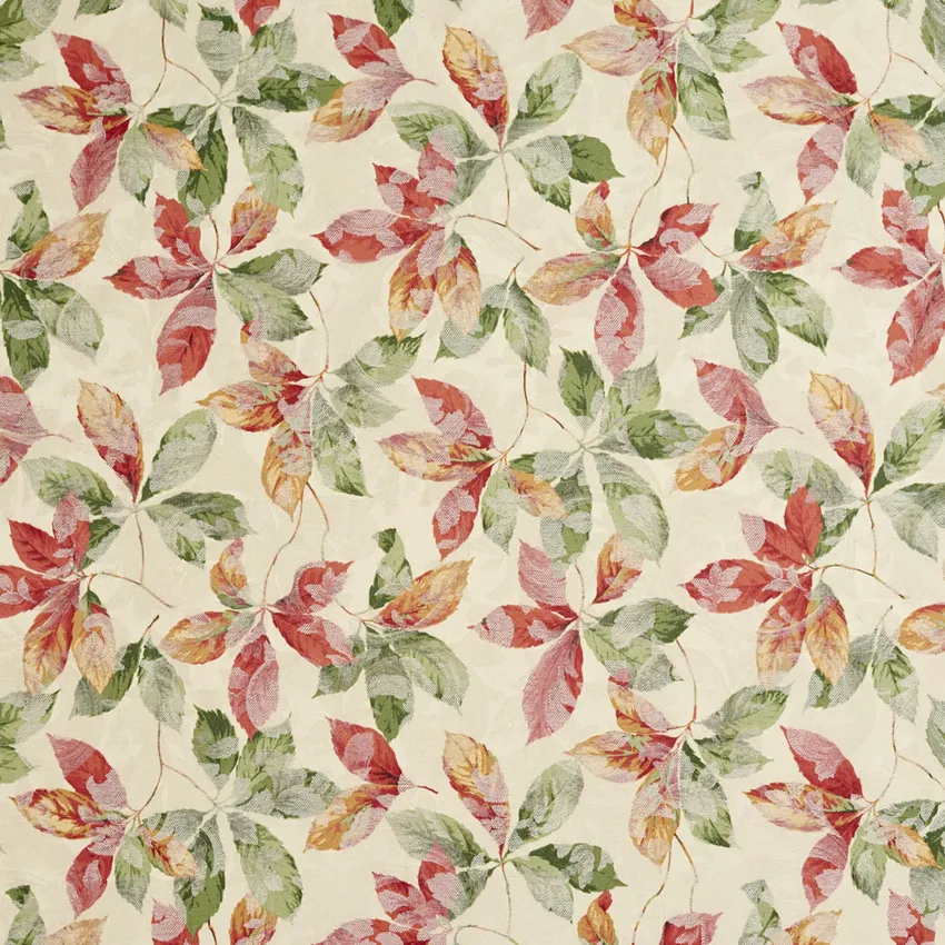 Burgundy Light Green and Gold Woven Accent Foliage Damask Upholstery Fabric