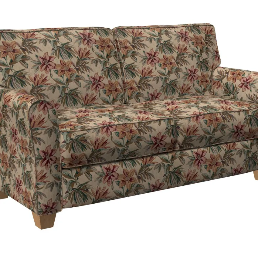 Burgundy Beige and Coral  Tropical Hawaii Floral Chenille Upholstery Fabric — Fabric on furniture