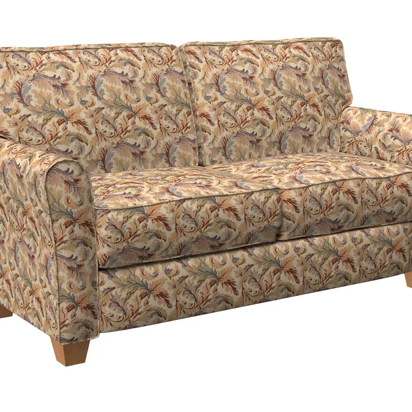 Ecru Beige and Burgundy  Jacobean Foliage Upholstery Fabric  — Fabric on furniture