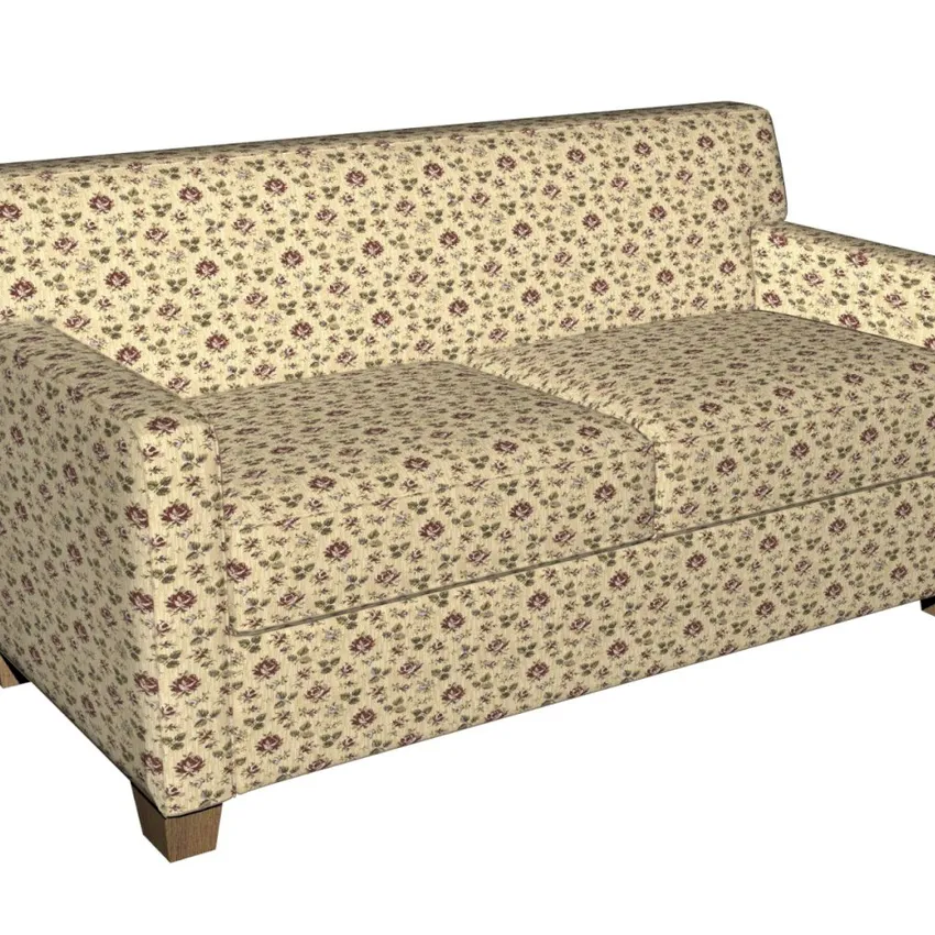 Cream and Burgundy Green Flower Bud Foliage Tapestry Upholstery Fabric — Fabric on furniture