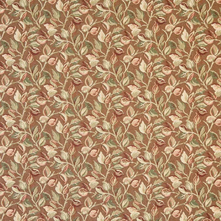 Beige and Brown Flower Bud Foliage Tapestry Upholstery Fabric