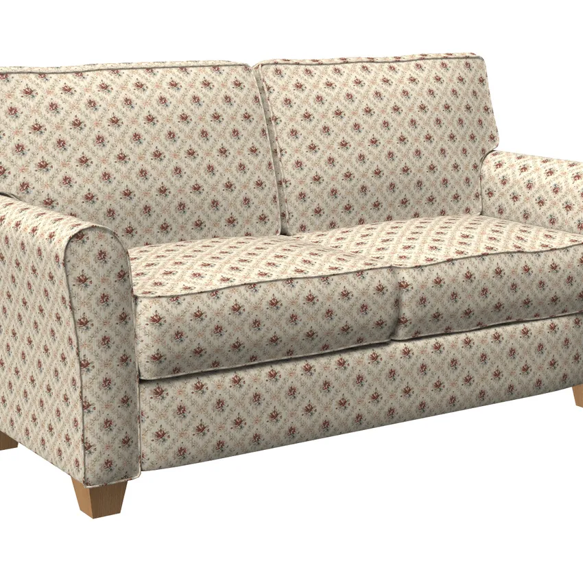 Vanilla Beige and Burgundy Dimond Floral Country  Upholstery Fabric — Fabric on furniture
