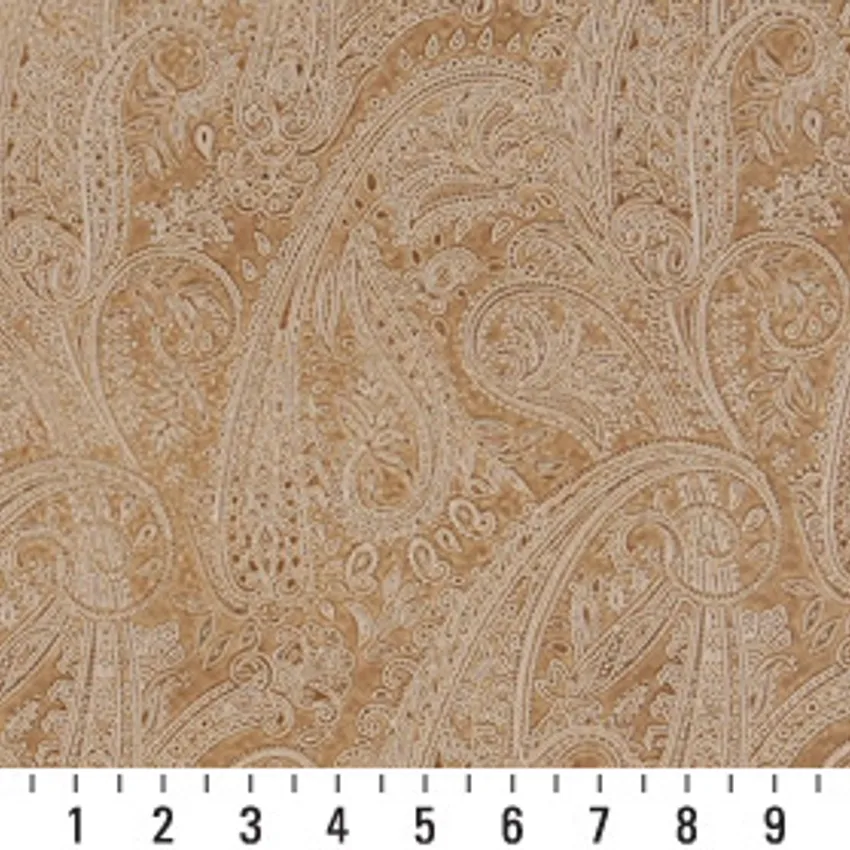 Bullion Beige Paisley Leather Looks Upholstery Fabric by the Yard — Scale in inches