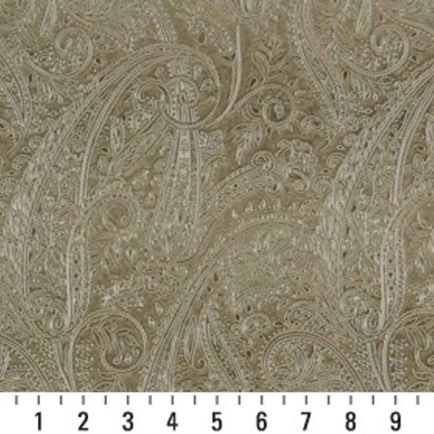 Linen Light Green Paisley Leather Looks Upholstery Fabric by the Yard — Scale in inches
