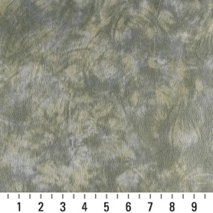 Mica Dark Green Contemporary Leather Grain Upholstery Fabric by the Yard — Scale in inches