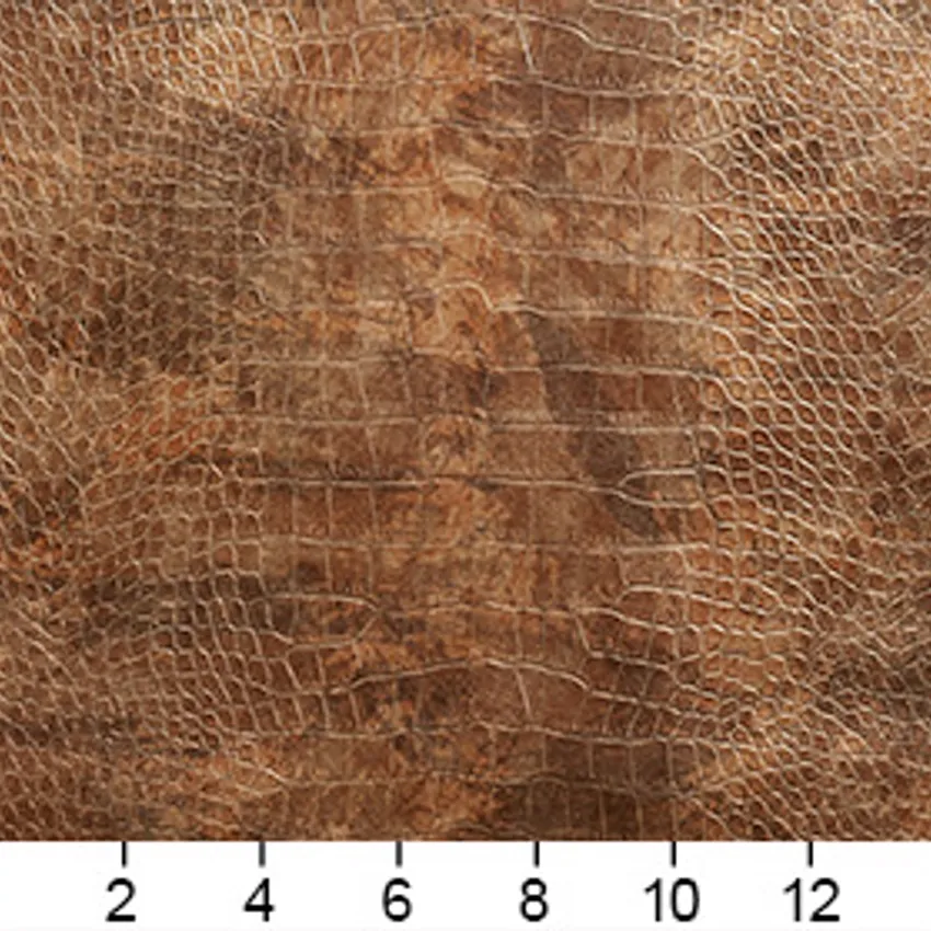 Nugget Brown and Gold Reptile Skin Texture Vinyl Upholstery Fabric — Scale in inches