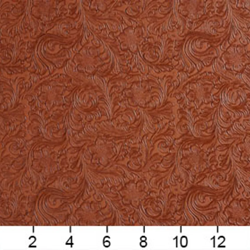 Chocolate Brown Floral Embossed Vinyl Upholstery Fabric — Scale in inches