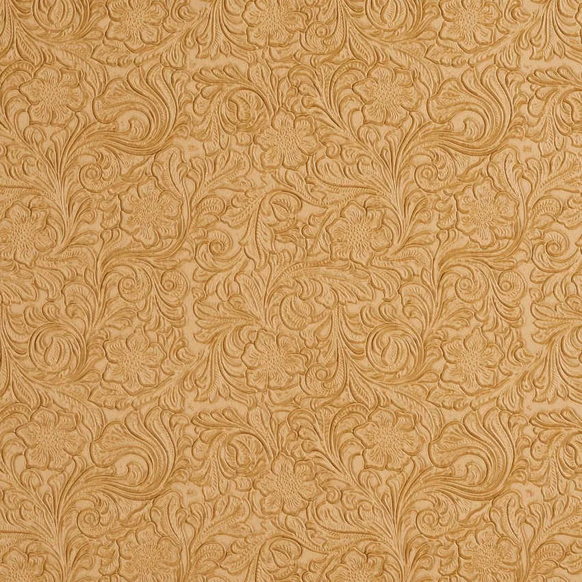 Latte Beige and Gold Floral Embossed Vinyl Upholstery Fabric