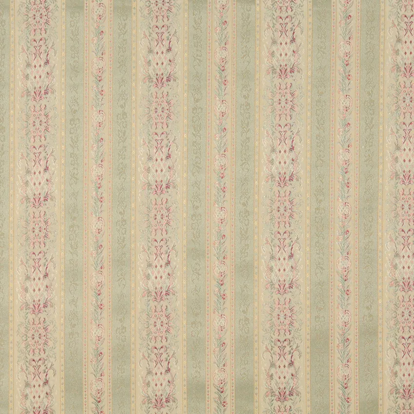 Willow Beige and Light Green Heirloom Floral  Brocade Stripe Upholstery Fabric