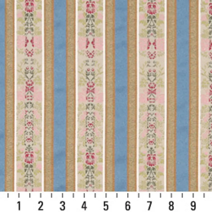 Tiffany Light Blue and Gold Floral Brocade Upholstery Fabric by the Yard — Scale in inches