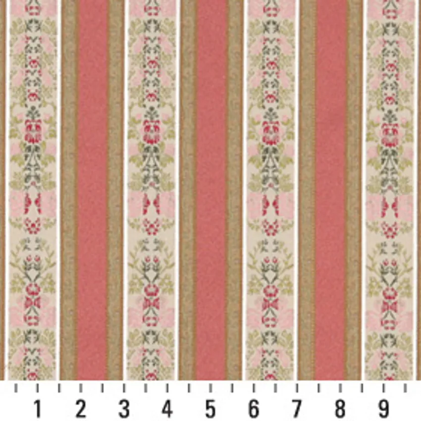 Rosewood Coral and Gold Floral Brocade Upholstery Fabric by the Yard — Scale in inches