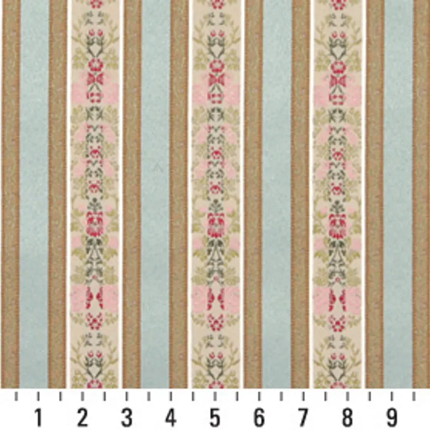 Cornflower Light Blue and Gold Floral Brocade Upholstery Fabric by the Yard — Scale in inches