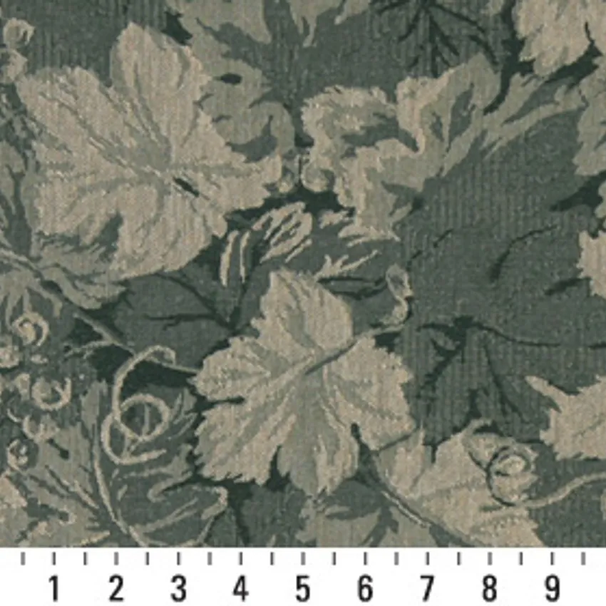 Sage Leaf Beige and Dark Green Foliage Damask Upholstery Fabric by the Yard — Scale in inches