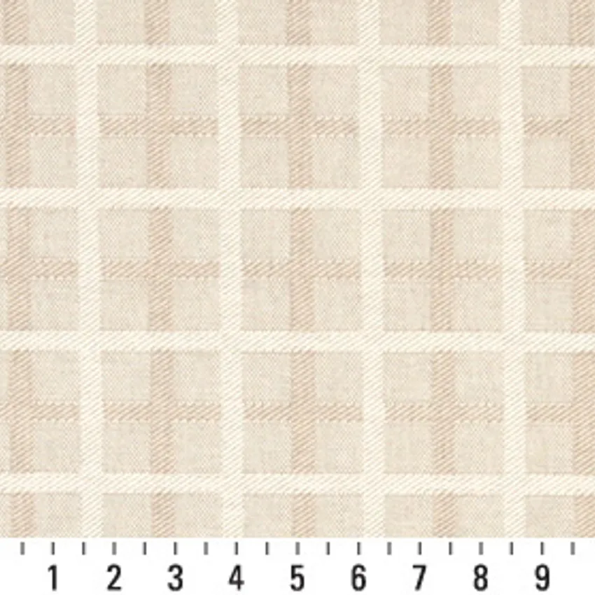 Beige and White Abstract Checkered  Damask Upholstery Fabric — Scale in inches