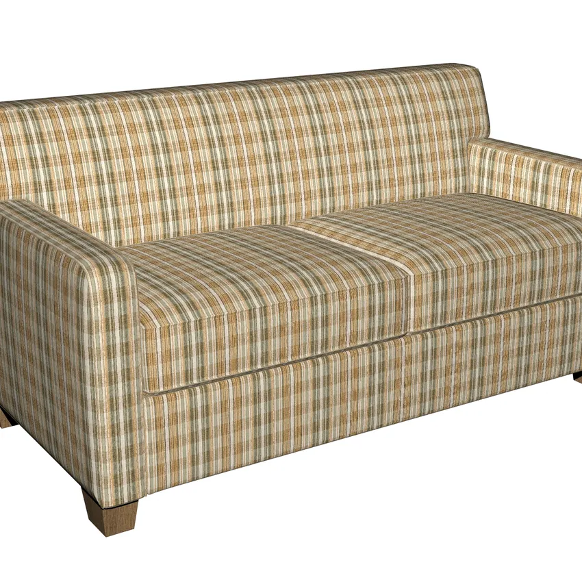 Gold and Light Green Plaid  Linen Upholstery Fabric — Fabric on furniture