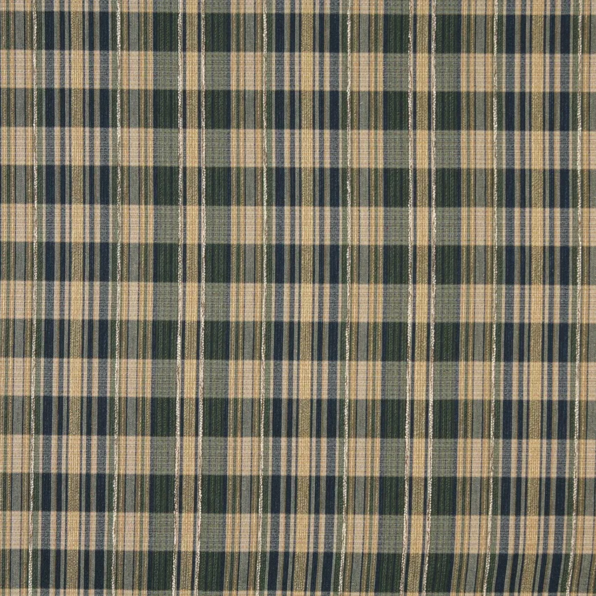 Forest Beige and Dark Blue Plaid  Tweed Upholstery Fabric