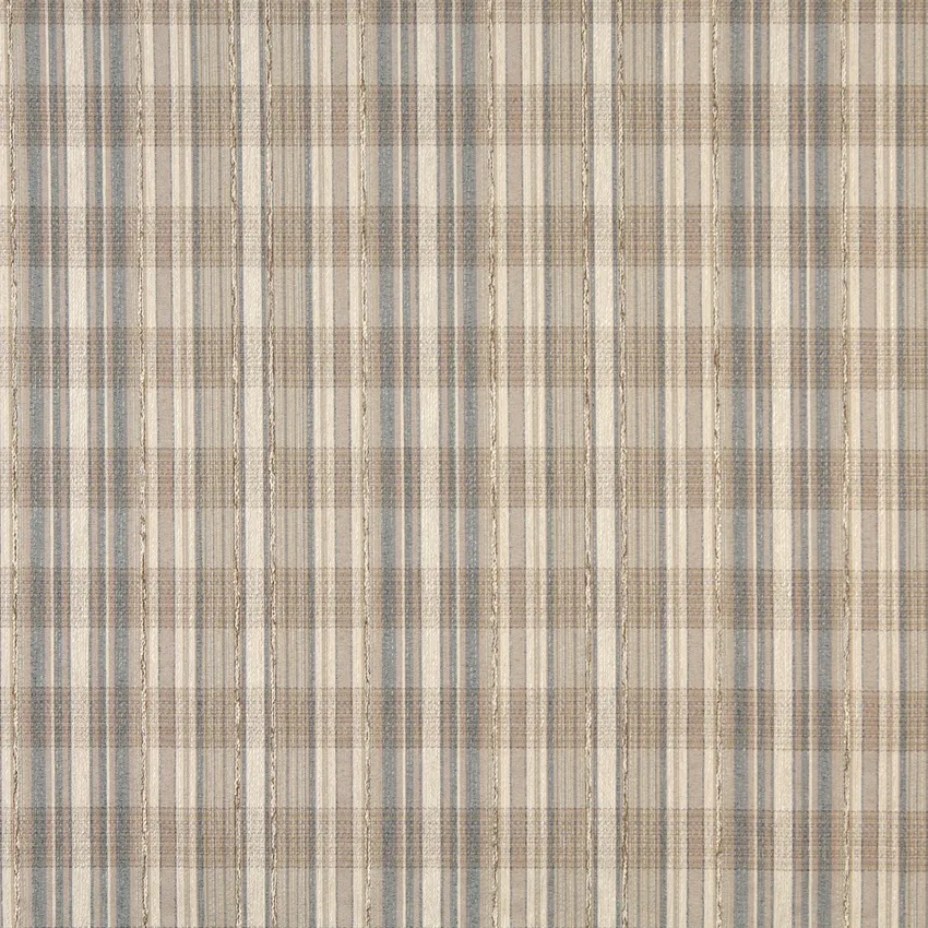 Beige Tan and White Plaid  Linen Upholstery Fabric