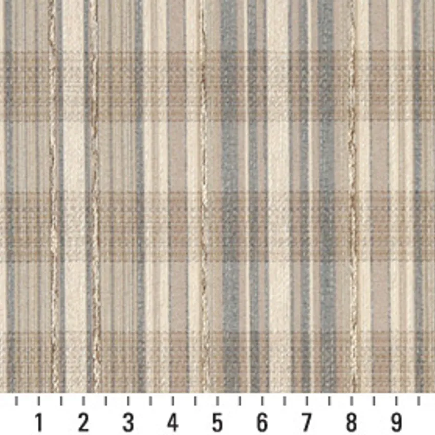 Beige Tan and White Plaid  Linen Upholstery Fabric — Scale in inches