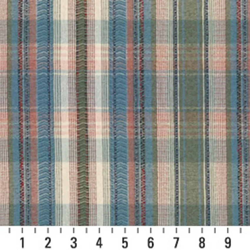 Multi Dark Blue and Light Blue Plaid Tweed  Upholstery Fabric by the Yard — Scale in inches