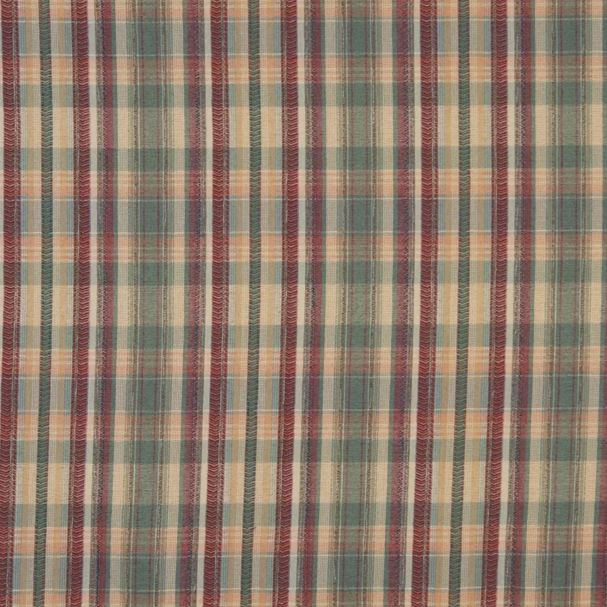 Spice Beige and Burgundy Plaid Linen Looks Upholstery Fabric by the Yard