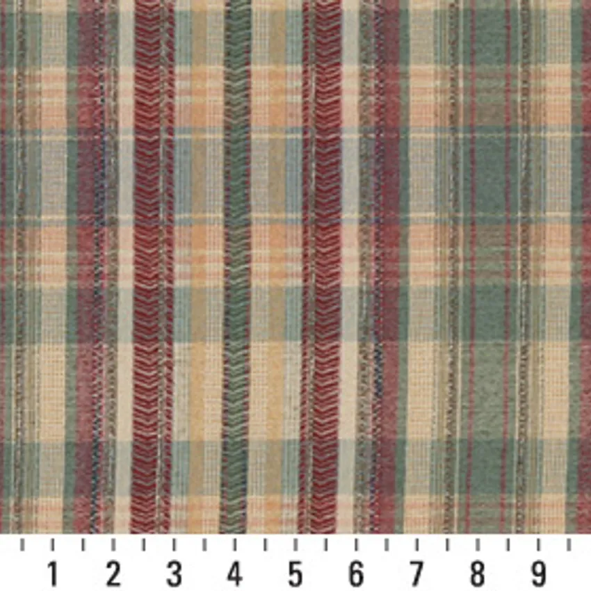 Spice Beige and Burgundy Plaid Linen Looks Upholstery Fabric by the Yard — Scale in inches