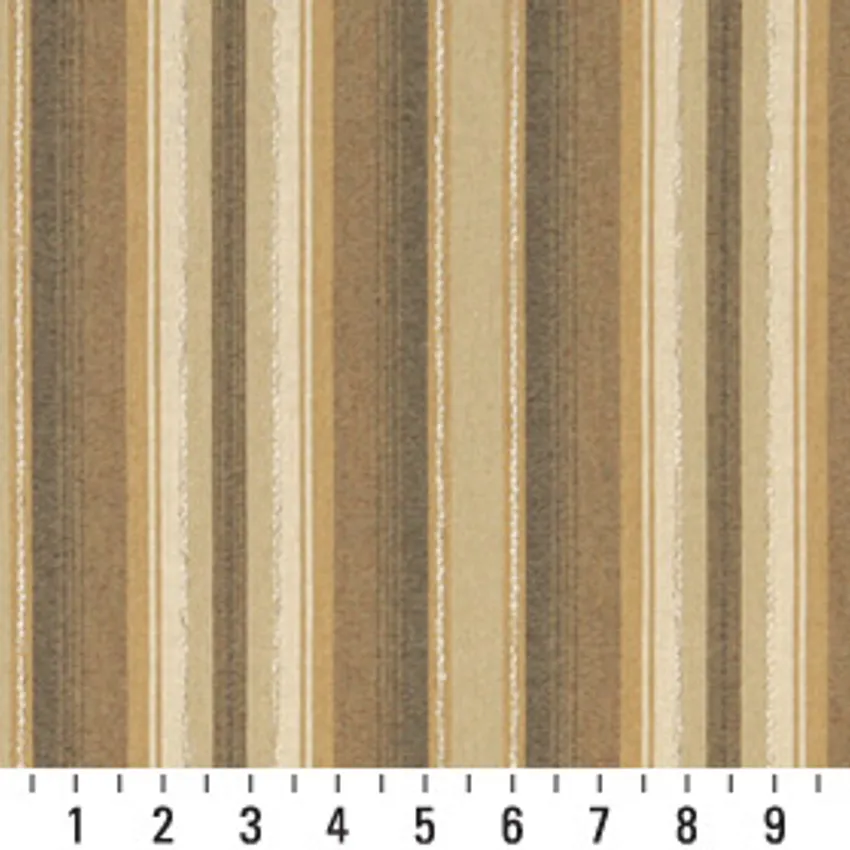 Sand Beige and Brown Stripe  Linen Upholstery Fabric — Scale in inches