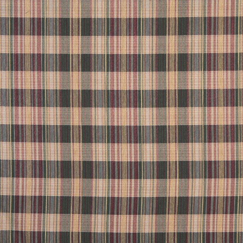 Wine Red Beige and Burgundy Plaid  Linen Upholstery Fabric