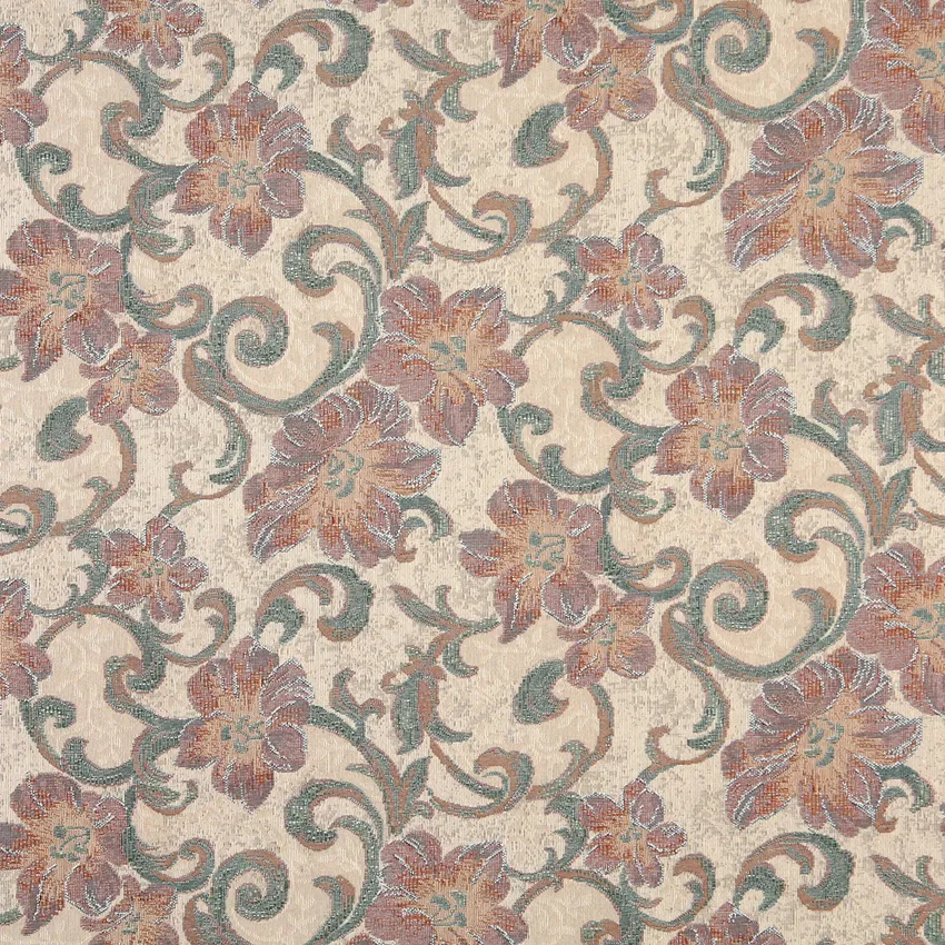 Praline Beige and Coral Contemporary Tapestry Upholstery Fabric by the Yard