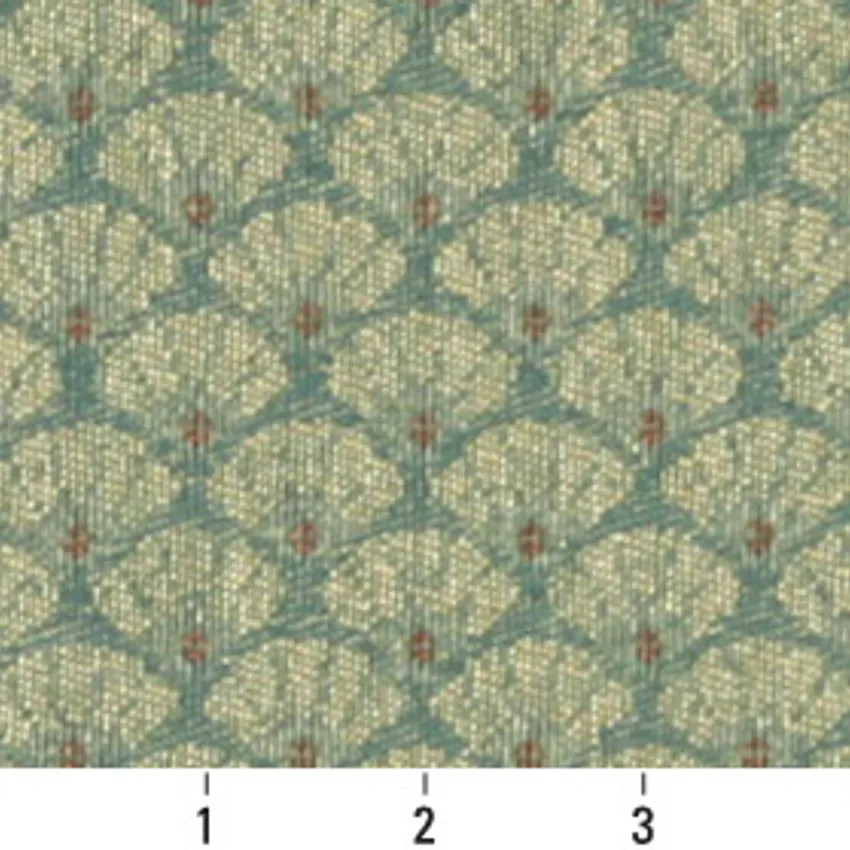 Sage Gold and Light Green Small Scale Damask Upholstery Fabric by the Yard — Scale in inches