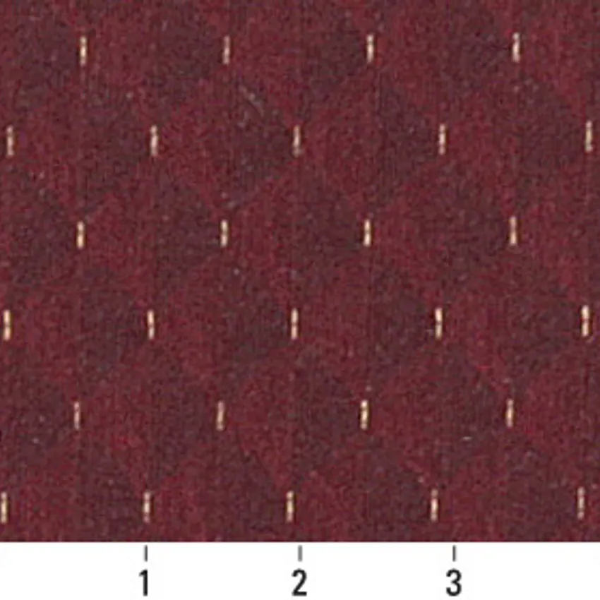 Burgundy Red Light Yellow Small Scale  Harlequin Diamond Accent Damask Upholstery Fabric  — Scale in inches