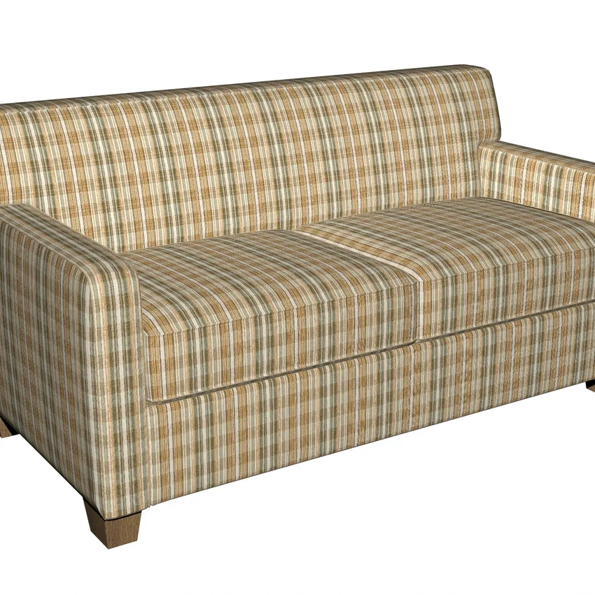 Beige and Dark Blue Country Plaid Damask Upholstery Fabric — Fabric on furniture