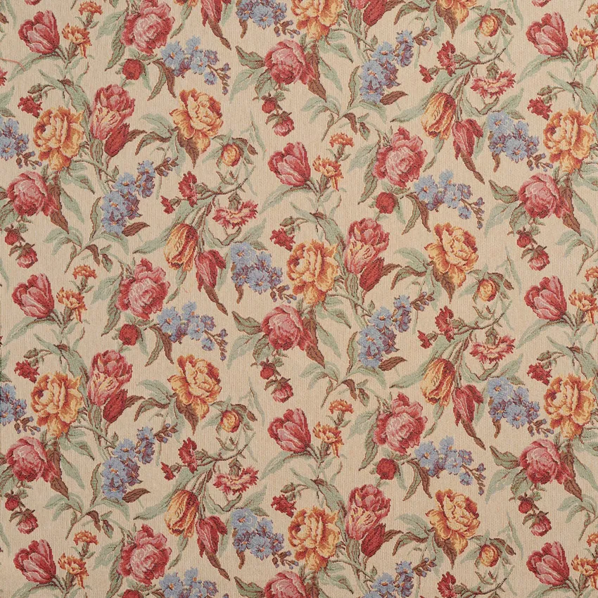 Coral and Pink Gold Floral  Tapestry Upholstery Fabric