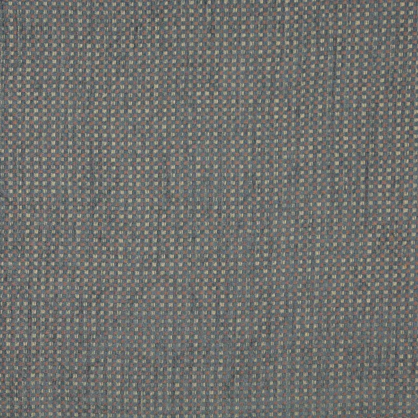 Blue Beige and Coral Basketweave Country Chenille Upholstery Fabric