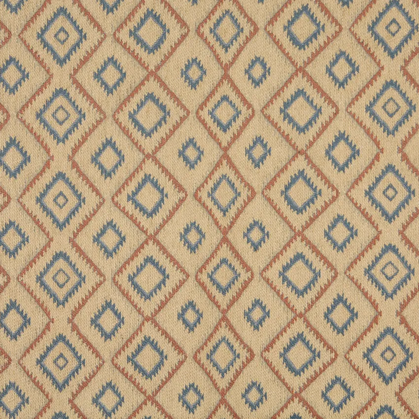 Sand Beige and Coral Abstract  Diamond Vintage Look Cabin Southwestern Chenille Upholstery Fabric