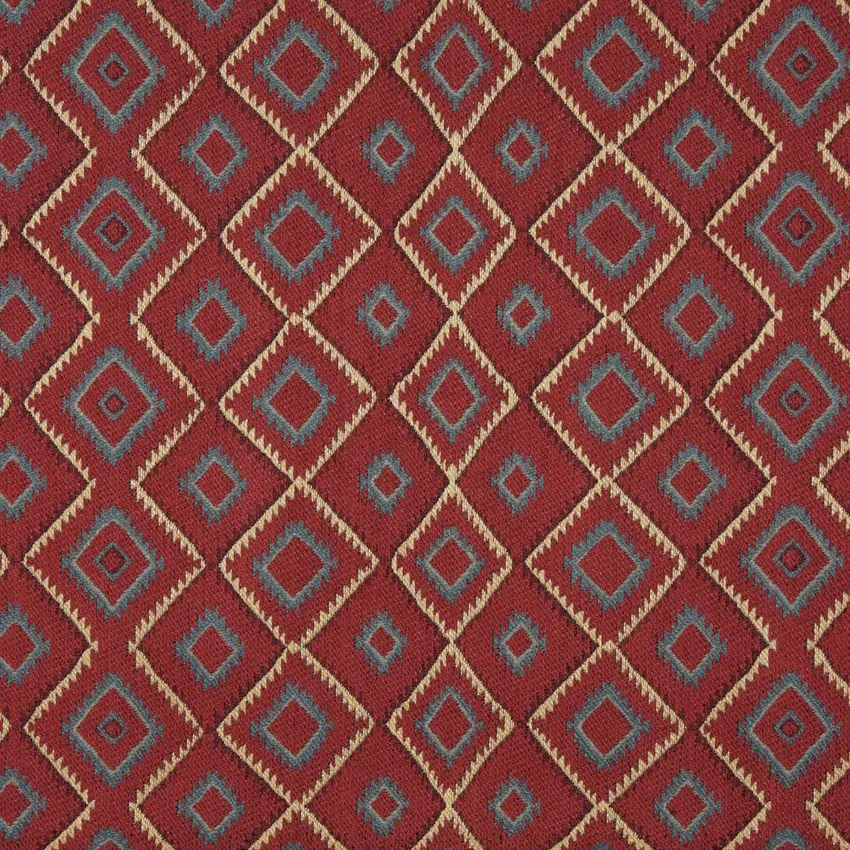 Beige and Burgundy Orange Diamond Vintage Look Cabin Southwestern Chenille Upholstery Fabric