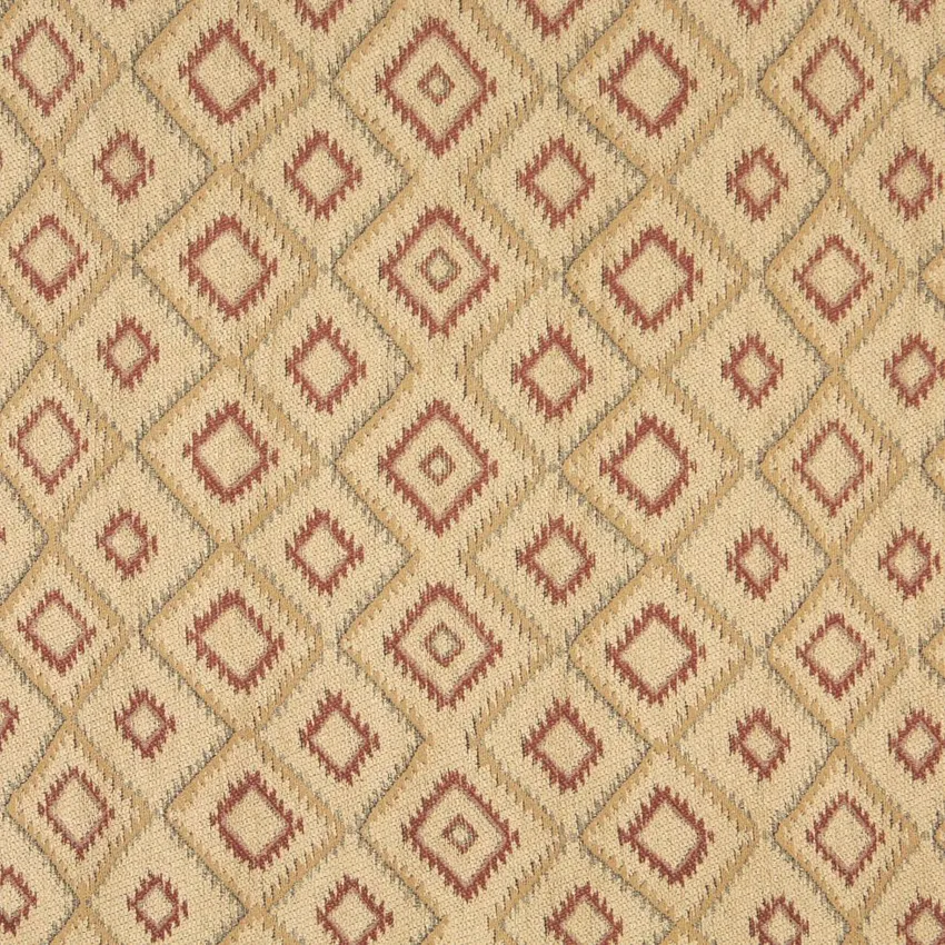 Canyon Beige and Coral Diamond Vintage Look Cabin Southwestern Chenille Upholstery Fabric