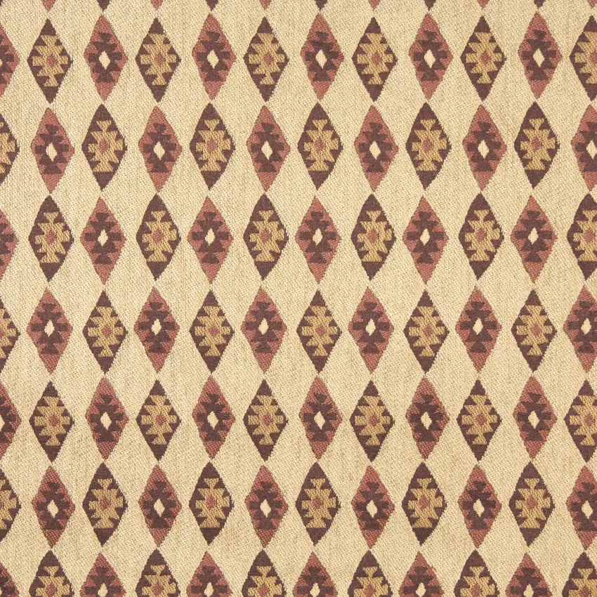Beige Natural  and Coral Brown Vintage Look Cabin Southwestern Chenille Upholstery Fabric