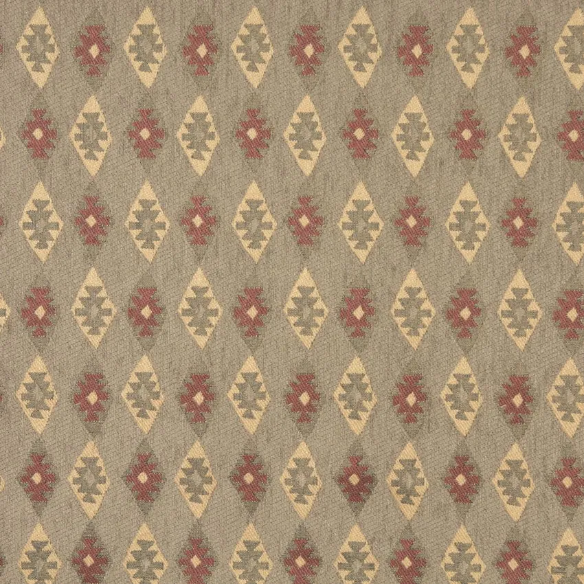 Clay Beige and Burgundy Vintage Look Cabin Southwestern Chenille Upholstery Fabric