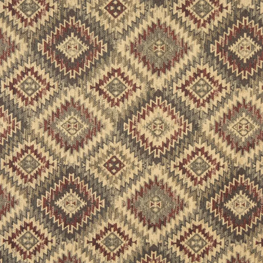 Beige and Coral Navajo Southwestern Abstract  Chenille Upholstery Fabric