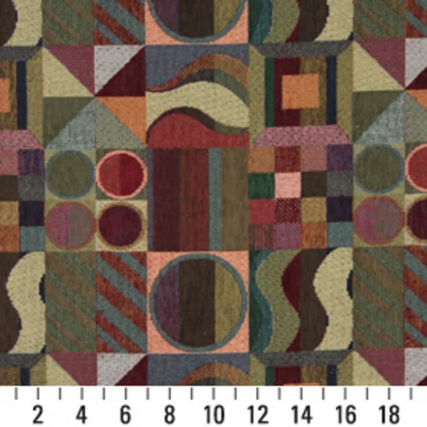 Jewel Aqua and Light Blue Contemporary Chenille  Upholstery Fabric by the Yard — Scale in inches