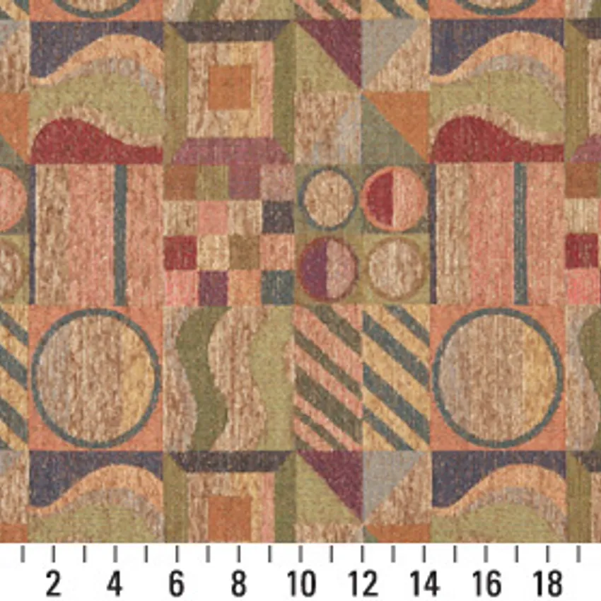 Galaxy Beige and Burgundy Contemporary Chenille  Upholstery Fabric by the Yard — Scale in inches