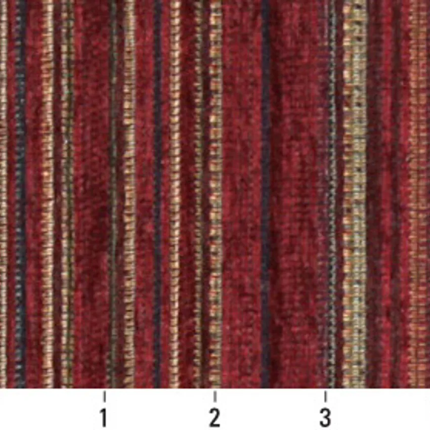 Garnet Burgundy Stripes Chenille  Upholstery Fabric by the Yard — Scale in inches