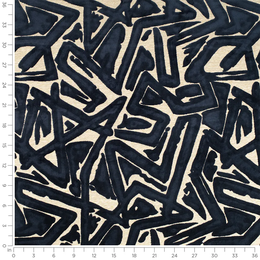 Alani Indigo Blue Abstract & Geometric Velvet Upholstery Fabric by the Yard — Scale in inches