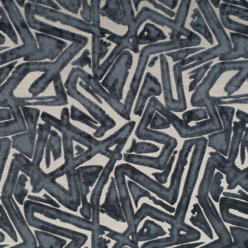 Alani Dark Grey & Silver Abstract & Geometric Velvet Upholstery Fabric by the Yard