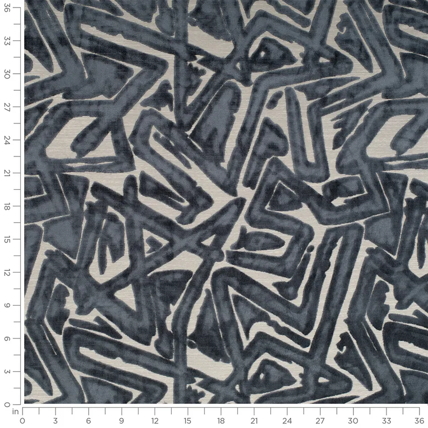 Alani Dark Grey & Silver Abstract & Geometric Velvet Upholstery Fabric by the Yard — Scale in inches