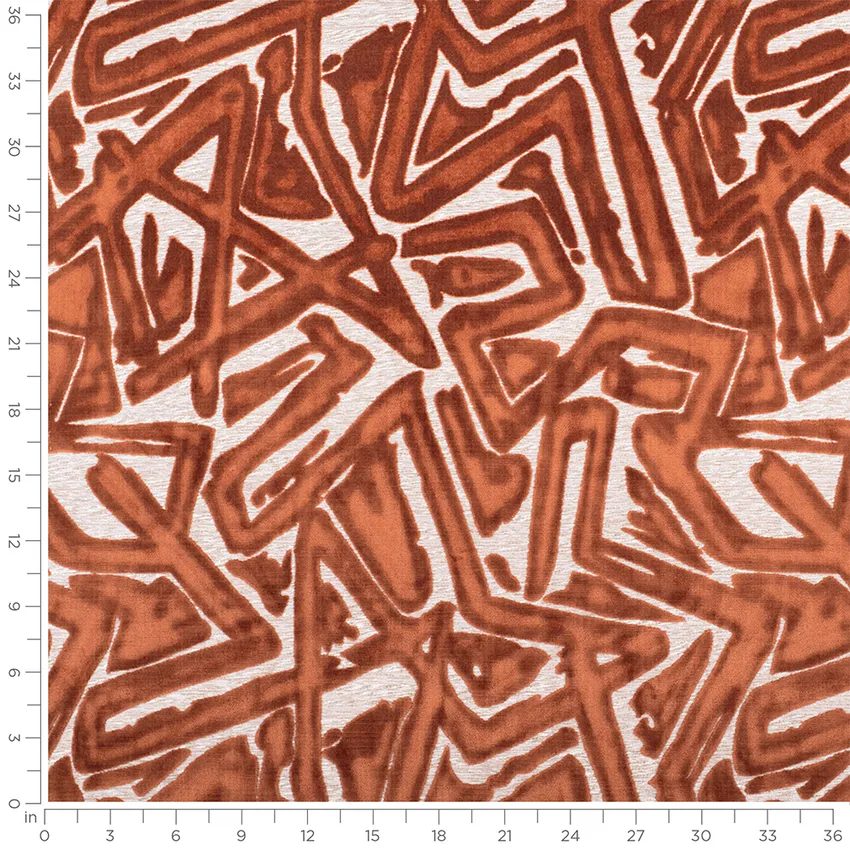 Alani Spice Orange & Rust Abstract & Geometric Velvet Upholstery Fabric by the Yard — Scale in inches