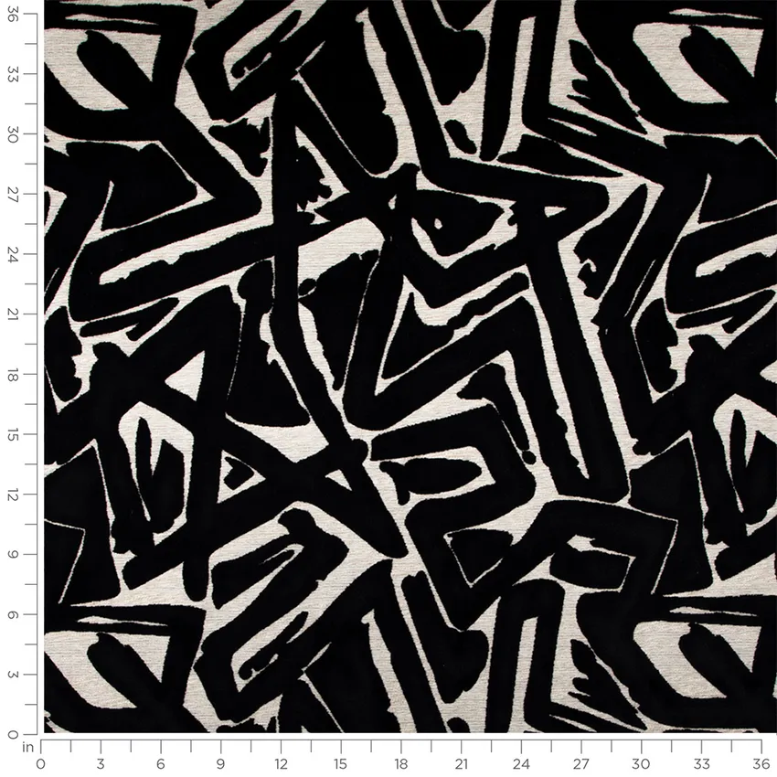 Alani Black Olive Black Abstract & Geometric Velvet Upholstery Fabric by the Yard — Scale in inches
