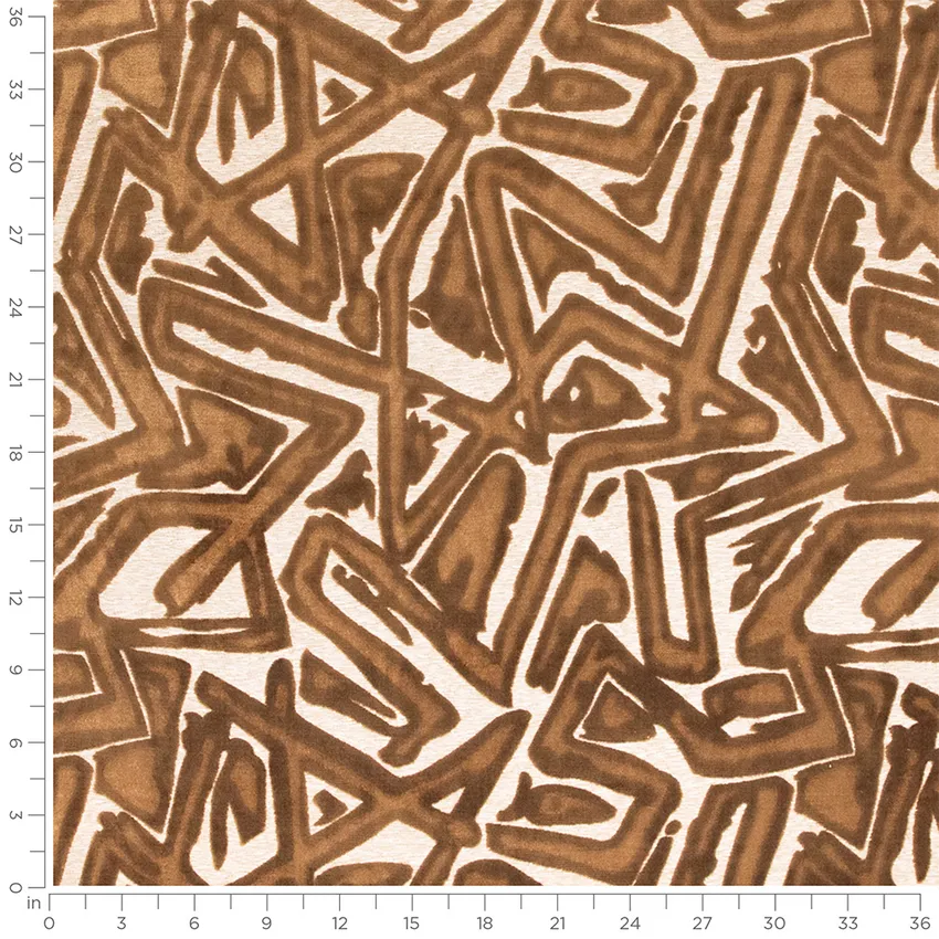 Alani Camel Brown Abstract & Geometric Velvet Upholstery Fabric by the Yard — Scale in inches